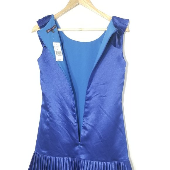 Betsey Johnson NEW Royal Blue Coquette Satiny Pleated Neck Hem Wool Blend 2 NWT - Picture 4 of 12